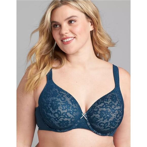 Cacique Other - Cacique Cotton Lightly Lined Full Coverage Bra With Lace in Poseidon